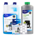&bdquo;Aqualogis&ldquo; kavos aparatų serviso rinkinys su &bdquo;Latteo&ldquo; pieno sistemos valymo skysčiu (1000 ml), &bdquo;Verde&ldquo; nukalkinimo priemone (1 l), &bdquo;Cleaneo&ldquo; riebalų &scaron;alinimo tabletėmis (10 vnt.)
