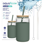 AquaFloow stiklinis puodelis su silikoniniu dėklu 500 ml žalios spalvos.