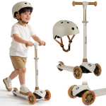 Triratis paspirtukas Lionelo Jessy Grey Brown + &scaron;almas Lionelo Helmet Beige Sand