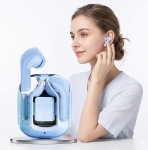 Belaidės bluetooth ausinės su įkrovimo dėklu, mėlyna spalva TWS