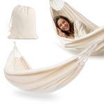 Sodo hamakas boho stiliaus HyperMotion su dėklu &ndash; smėlio spalvos 200 &times; 150 cm