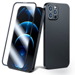 Juodas dėklas su grūdintu stiklu iPhone 13 Pro