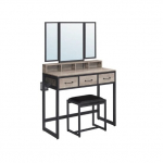 Tualetinis staliukas pilkos spalvos su juodu veidrodžiu kėdė