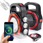 4in1 saulės žibintuvėlis plok&scaron;čias dirbtuvių lempa Powerbank prožektorius