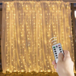 Lempučių užuolaida 300 LED, 3x3 m, &scaron;iltai balta, su pultu