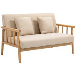 2-vietė sofa, audinio apmu&scaron;alas, primenantis lino audinį, kompakti&scaron;ka, iki 200 kg, medinis rėmas, 123L x 69B x 74H cm, smėlio spalvos, Smėlio spalvos