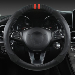 Universalus PU odos vairaračio uždangalas - patogus ir neslystantis. , Storm Black-Round (1855 Suede) naujovi&scaron;ka automobilio apdaila