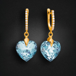 Sidabriniai auskarai moterims DiamondSky "Romantic Heart III (Aquamarine Blue)" su Swarovski kristalais