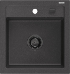 Granitinė virtuvinė plautuvė Mexen Vito su sifonu, Black granite+Black, 520 x 490 mm