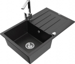Granitinė virtuvinė plautuvė Mexen Bruno su mai&scaron;ytuvu ir sifonu, Metallic black/silver/chrome