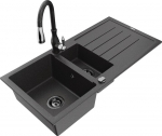 Granitinė virtuvinė plautuvė Mexen Andres su mai&scaron;ytuvu ir sifonu, Black granite/Black