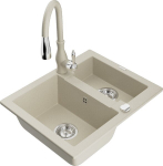 Granitinė virtuvinė plautuvė Mexen Carlos su mai&scaron;ytuvu ir sifonu, Beige