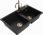 Granitinė virtuvinė plautuvė Mexen Tomas su mai&scaron;ytuvu ir sifonu, Black/Gold