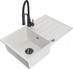 Granitinė virtuvinė plautuvė Mexen Bruno su mai&scaron;ytuvu ir sifonu, White/Black