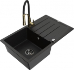 Granitinė virtuvinė plautuvė Mexen Bruno su mai&scaron;ytuvu ir sifonu, Black/Gold