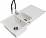 Granitinė virtuvinė plautuvė Mexen Andres su mai&scaron;ytuvu ir sifonu, White/Black/Chrome