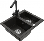 Granitinė virtuvinė plautuvė Mexen Carlos su mai&scaron;ytuvu ir sifonu, Metallic black/gold/black