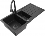 Granitinė virtuvinė plautuvė Mexen Andres su mai&scaron;ytuvu ir sifonu, Metallic black/silver/Black