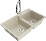 Granitinė virtuvinė plautuvė Mexen Tomas su mai&scaron;ytuvu ir sifonu, Beige/Chrome