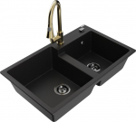 Granitinė virtuvinė plautuvė Mexen Tomas su mai&scaron;ytuvu ir sifonu, Black/Gold