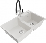 Granitinė virtuvinė plautuvė Mexen Tomas su mai&scaron;ytuvu ir sifonu, White/Black/Chrome