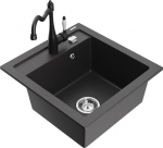 Granitinė virtuvinė plautuvė Mexen Vito su mai&scaron;ytuvu ir sifonu, Black granite/Black