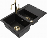 Granitinė virtuvinė plautuvė Mexen Gaspar su mai&scaron;ytuvu ir sifonu, Black/Gold
