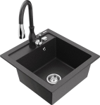 Granitinė virtuvinė plautuvė Mexen Vito su mai&scaron;ytuvu ir sifonu, Black granite