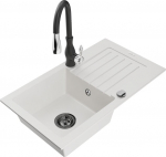 Granitinė virtuvinė plautuvė Mexen Pablo su mai&scaron;ytuvu ir sifonu, White+Black