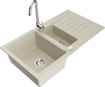 Granitinė virtuvinė plautuvė Mexen Matias su mai&scaron;ytuvu ir sifonu, Beige/Chrome