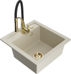 Granitinė virtuvinė plautuvė Mexen Vito su mai&scaron;ytuvu ir sifonu, Beige/Black/Gold