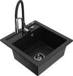 Granitinė virtuvinė plautuvė Mexen Vito su mai&scaron;ytuvu ir sifonu, Black+Black/Chrome