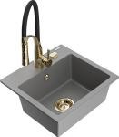 Granitinė virtuvinė plautuvė Mexen Milo su mai&scaron;ytuvu ir sifonu, Grey/Black/Gold