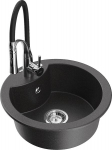 Granitinė virtuvinė plautuvė Mexen Diego su mai&scaron;ytuvu ir sifonu, Black granite/Black/Chrome
