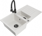 Granitinė virtuvinė plautuvė Mexen Matias su mai&scaron;ytuvu ir sifonu, White/Black