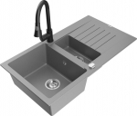Granitinė virtuvinė plautuvė Mexen Matias su mai&scaron;ytuvu ir sifonu, Grey/Black