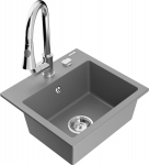 Granitinė virtuvinė plautuvė Mexen Milo su mai&scaron;ytuvu ir sifonu, Grey/Chrome