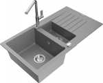 Granitinė virtuvinė plautuvė Mexen Matias su mai&scaron;ytuvu ir sifonu, Grey/Chrome