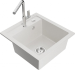 Granitinė virtuvinė plautuvė Mexen Vito su mai&scaron;ytuvu ir sifonu, White+Chrome
