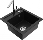 Granitinė virtuvinė plautuvė Mexen Vito su mai&scaron;ytuvu ir sifonu, Black+Chrome