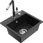 Granitinė virtuvinė plautuvė Mexen Milo su mai&scaron;ytuvu ir sifonu, Metallic black/Silver/Black/Chrome