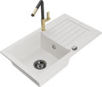Granitinė virtuvinė plautuvė Mexen Pablo su mai&scaron;ytuvu ir sifonu, White+Black/Gold
