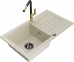 Granitinė virtuvinė plautuvė Mexen Pablo su mai&scaron;ytuvu ir sifonu, Beige/Black/Gold