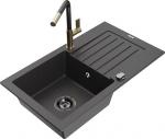 Granitinė virtuvinė plautuvė Mexen Pablo su mai&scaron;ytuvu ir sifonu, Black granite/Gold