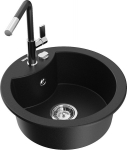 Granitinė virtuvinė plautuvė Mexen Diego su mai&scaron;ytuvu ir sifonu, Black/Chrome