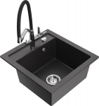 Granitinė virtuvinė plautuvė Mexen Vito su mai&scaron;ytuvu ir sifonu, Black granite/Black/Chrome