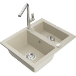 Pusantrinė granitinė plautuvė Mexen Carlos su virtuvės mai&scaron;ytuvu Flora, smėlio spalvos - 6518-69-670401-00