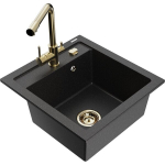 Vienguba granitinė plautuvė Mexen Vito su virtuvės mai&scaron;ytuvu Duero, Juoda/Sidabrinis metallic - 6503-73-671600-50