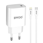 USB C 20W Power Delivery Maitinimo Įkroviklis su 1m Lightning Laidu Bwoo Baltas