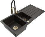 Granitinė virtuvinė plautuvė Mexen Andres su mai&scaron;ytuvu ir sifonu, Metallic black/gold/black/gold